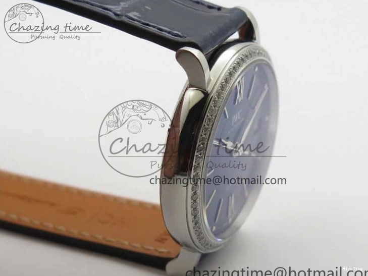 MIROTIME 0429 Portofino 37mm SS V7F 1:1 Best Edition Blue Dial Diamonds Bezel on Blue Leather Strap A Chic 7093